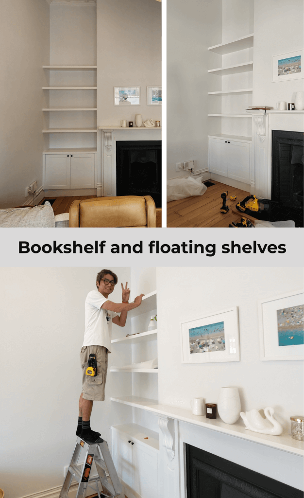 Bookshelf and floating shelves