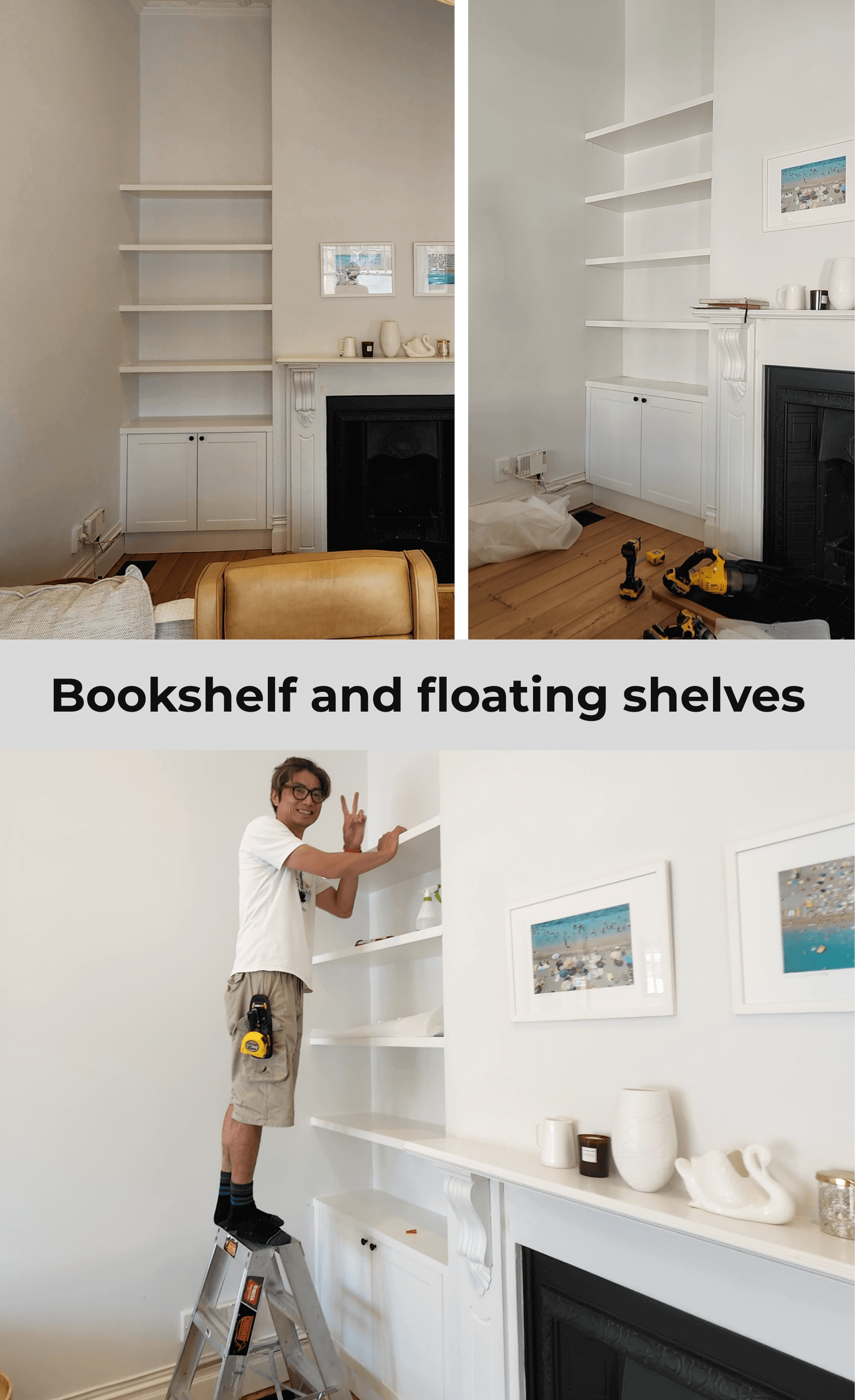 Bookshelf and floating shelves